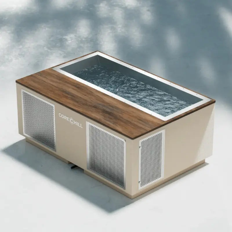 C3 Elite Luxury Cold Plunge Tub with 66&quot;-72&quot; Tub by Blue Cube - with River Mode - Wood Deck + Line-X