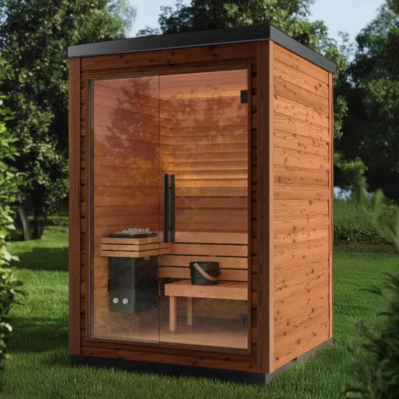 
            Mira S Outdoor Cabin Sauna by Auroom - Choice of Thermo-Spruce Finish