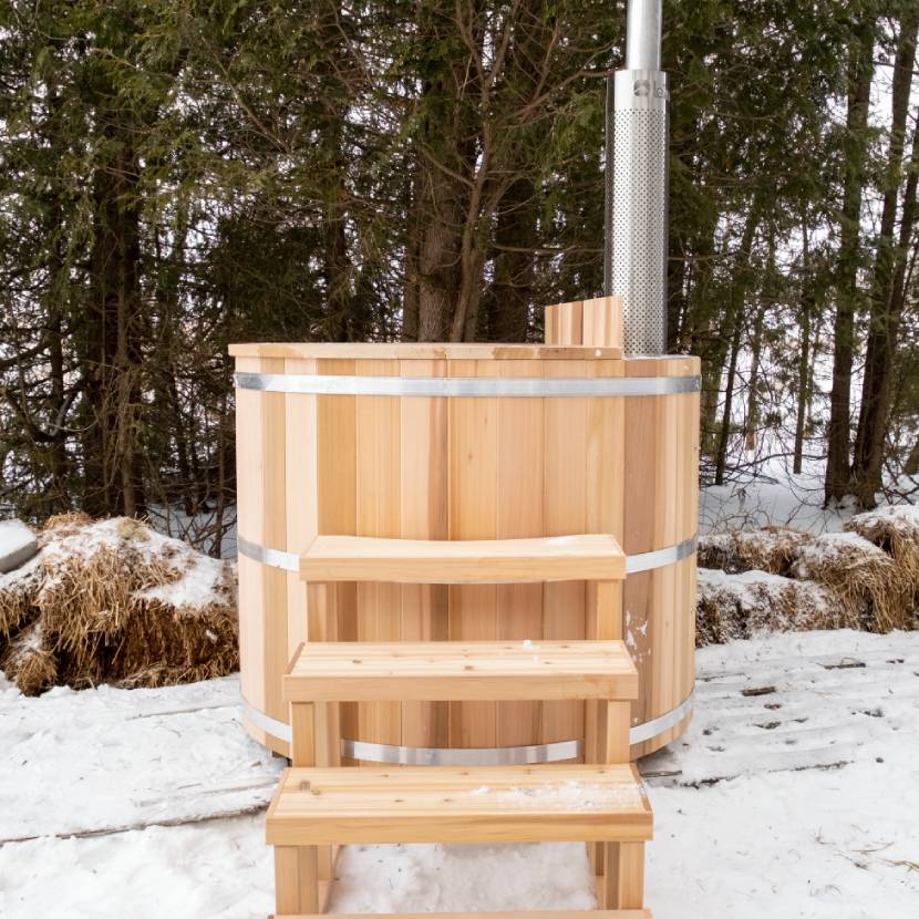 
            Original Cedar Wood Hot Tub Kit - for 3-5 People - Wood Fired - Round-Shape