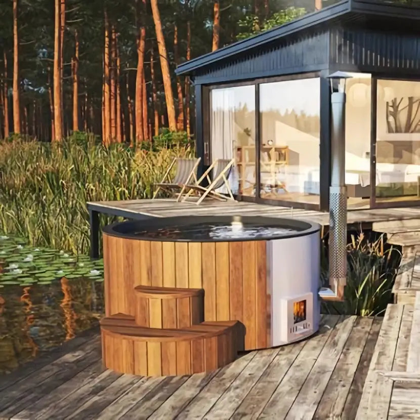 SaunaLife S4 Wood-Fired Hot Tub - Natural Wood Color - Fully Assembled - Fit up to 6 people