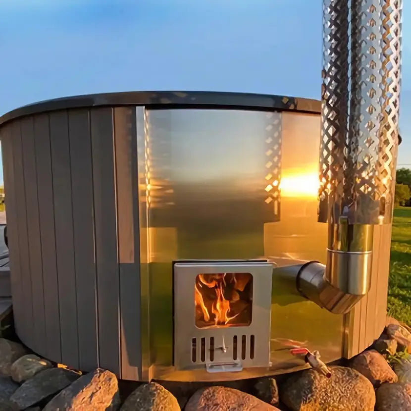 SaunaLife S4 Wood-Fired Hot Tub - Natural Wood Color - Fully Assembled - Fit up to 6 people
