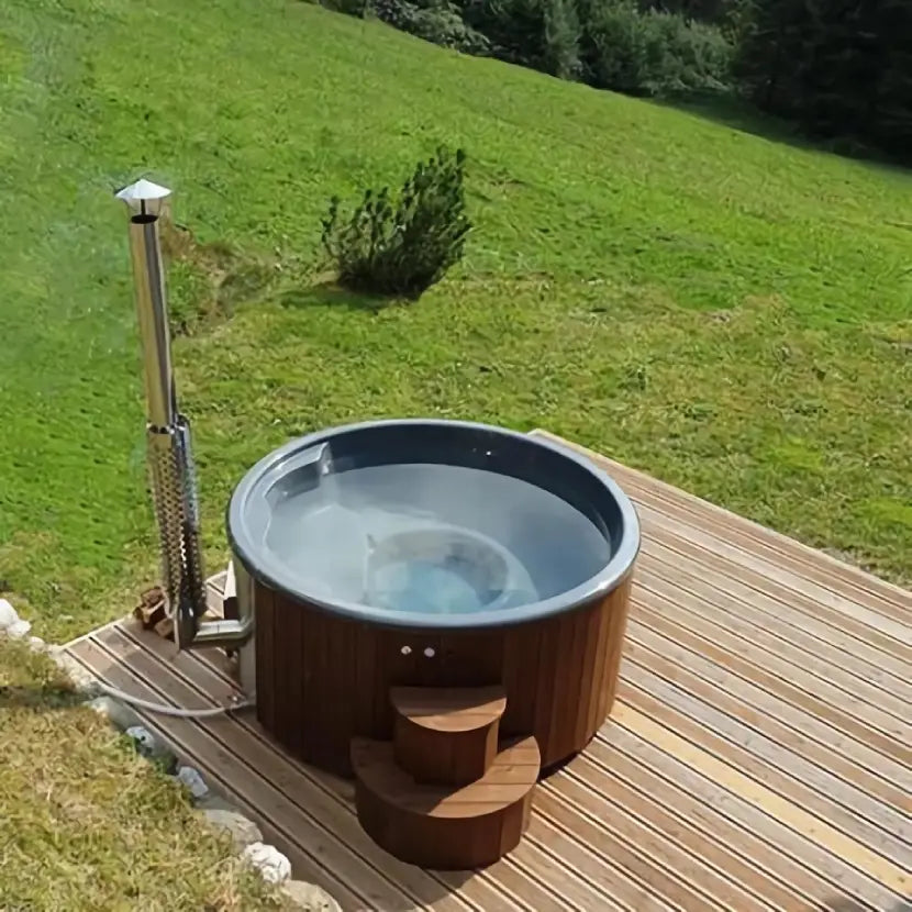 SaunaLife S4 Wood-Fired Hot Tub - Natural Wood Color - Fully Assembled - Fit up to 6 people