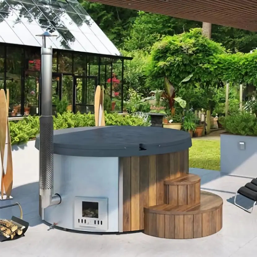 SaunaLife S4 Wood-Fired Hot Tub - Natural Wood Color - Fully Assembled - Fit up to 6 people