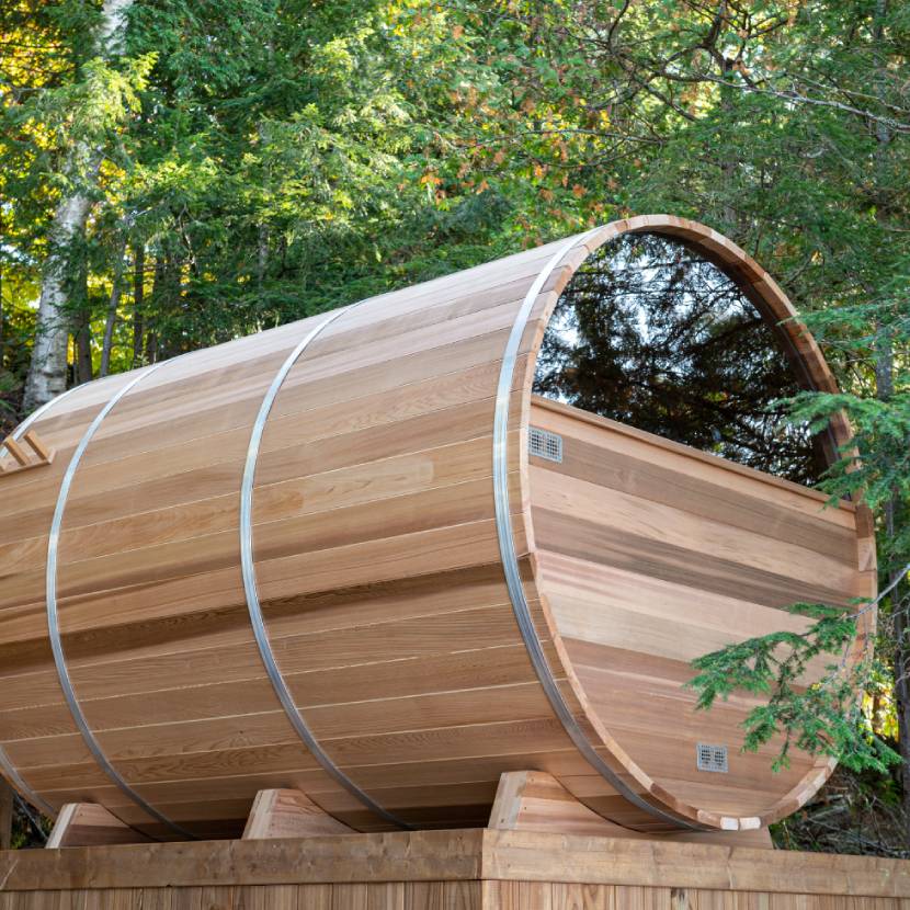 Barrel Sauna with Half Moon Front Windows