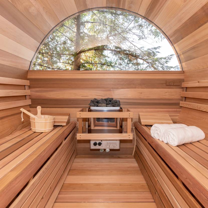 Barrel Sauna with Half Moon Front Windows