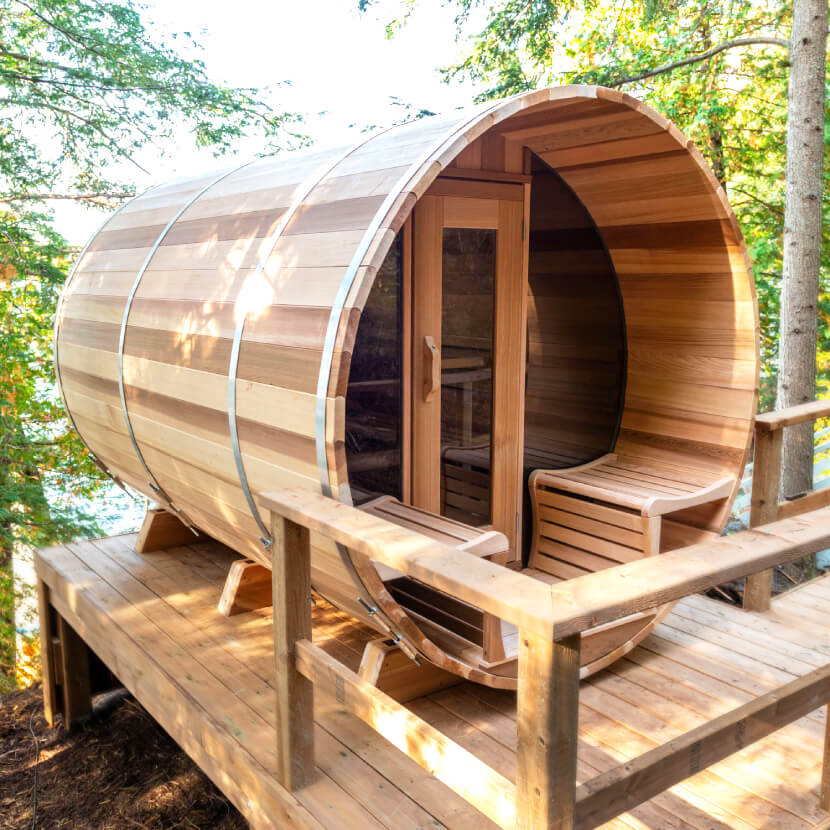 Barrel Sauna with Half Moon Front Windows