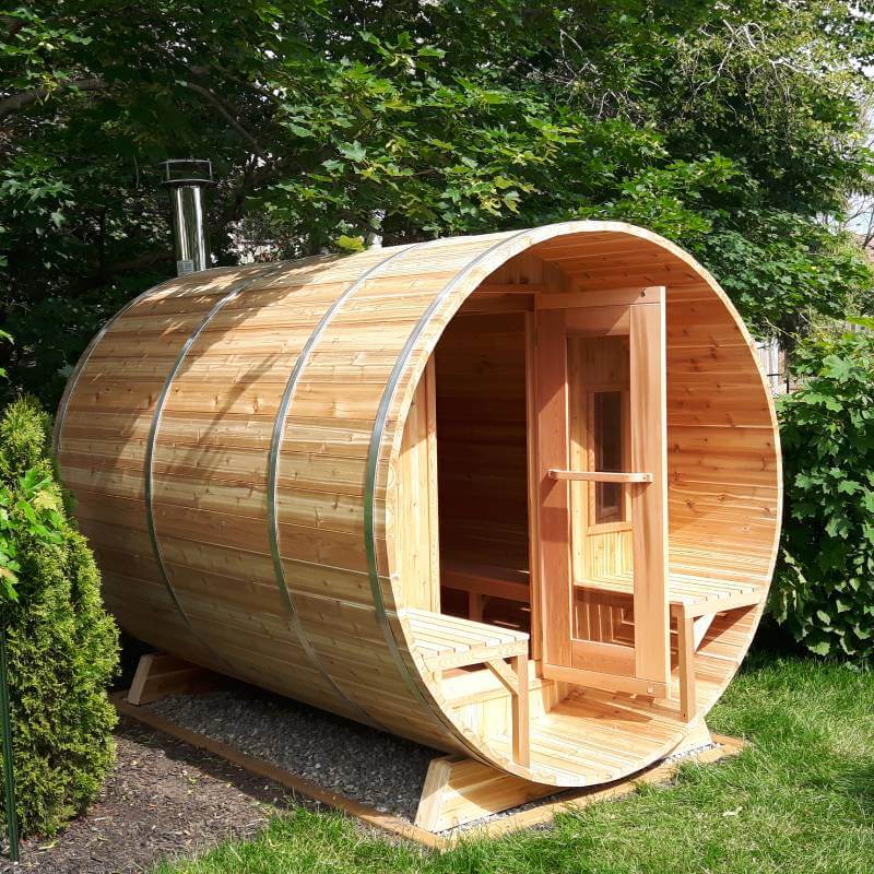 Knotty Cedar Outdoor Barrel Sauna