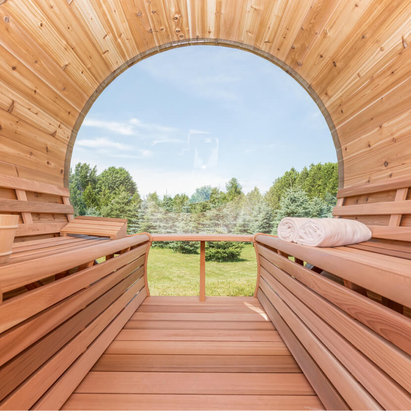 Knotty Cedar Panoramic Outdoor Sauna